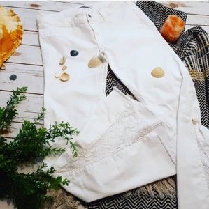 White Boho Flare Lace Plus Fringe Denim